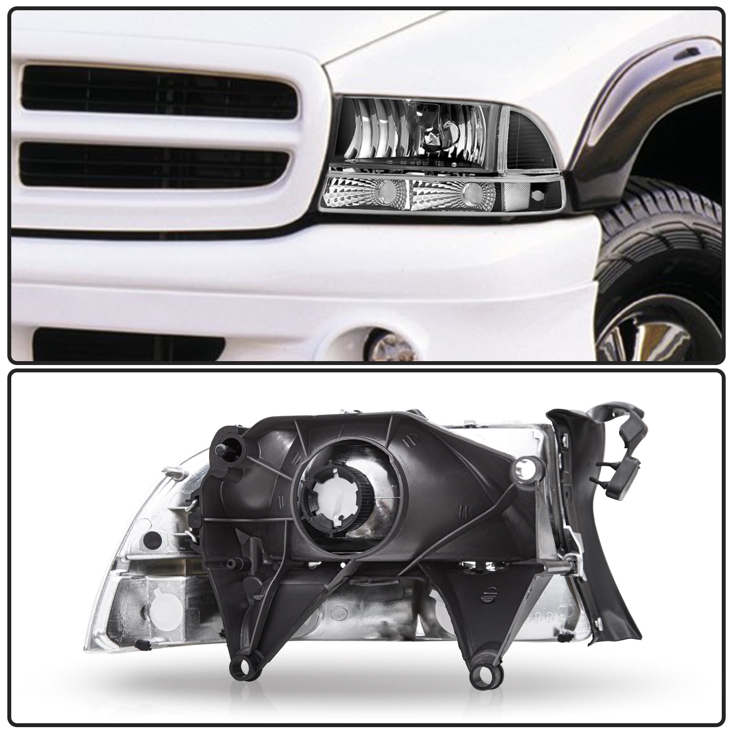 For 1997-2004 Dodge Dakota 1998-2003 Durango Black Clear Headlight Assembly Pair