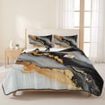thumbnail image 3 of Twin Quilt Set 68''x86'', Black Golden Lightweight Summer Bedspread Coverlet Set with 2 Pillow Shams, Marble Modern Ink Painted Breathable All Season Quilt Bedding for Dorm/Bedroom, 3 of 9