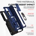 thumbnail image 4 of Samsung Galaxy Z Fold 4 Case Cover, Hinge Protection Pen Holder Ring Holder Slide Camera Lens Protector Drop Proof PC TPU Military-Grade Hybrid Rugged Case Cover  Samsung ZFold4, Blue, 4 of 9