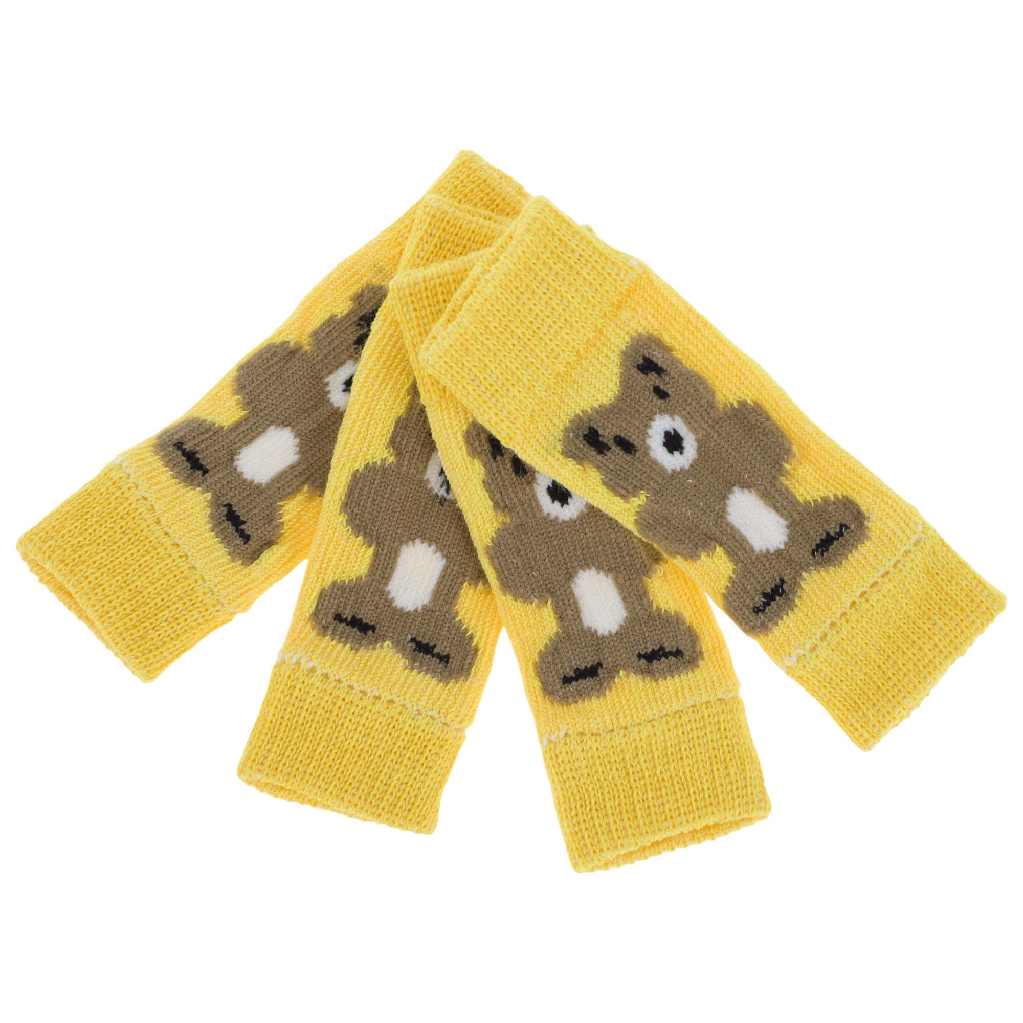 Unique Bargains Pack of 4 Dog Leg Soft Knitted Dog Socks Joint Protection Yellow  Bear S