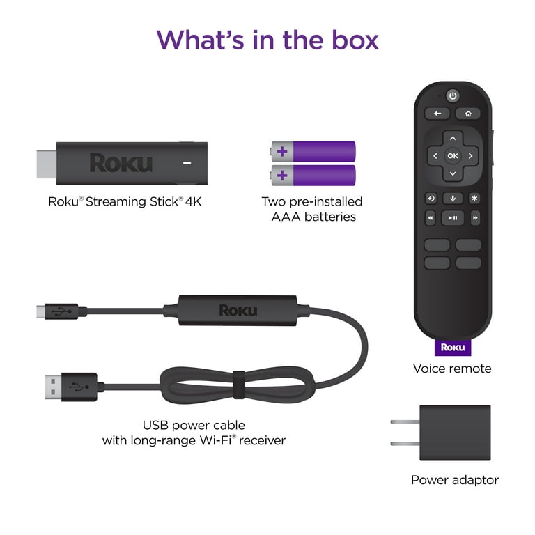 Roku Streaming Stick 4K  Streaming Device 4K/HDR/Dolby Vision with Voice  Remote with TV Controls and Long-Range Wi-Fi 