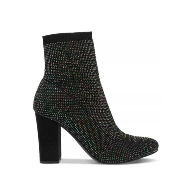 WILD PAIR Womens Black Sock Cushioned Rhinestone Stretch Baybe Pointed Toe Block Heel Dress Booties 6.5 M Walmart