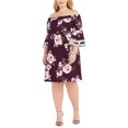 thumbnail image 1 of Love Squared Womens Floral Off-Shoulder Dress, Purple, Plus Size, 2X, 1 of 1