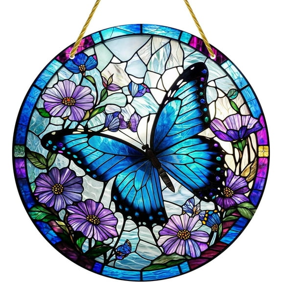 AatoeaX Stunning Blue Butterfly Acrylic Hanging - Floral, Iridescent for Nature Spaces, Bedroom Decor [Blue Butterfly, Acrylic Hanging, Floral, Iridescent, Nature, Bedroom Decor]