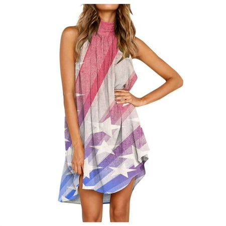 Mnyotv Beach Dress Sexy Women Summer Dresses For Neck Flowy Sleeveless Knee Length Irregular Loose And Comfortable Beach Dress Hot Pink S