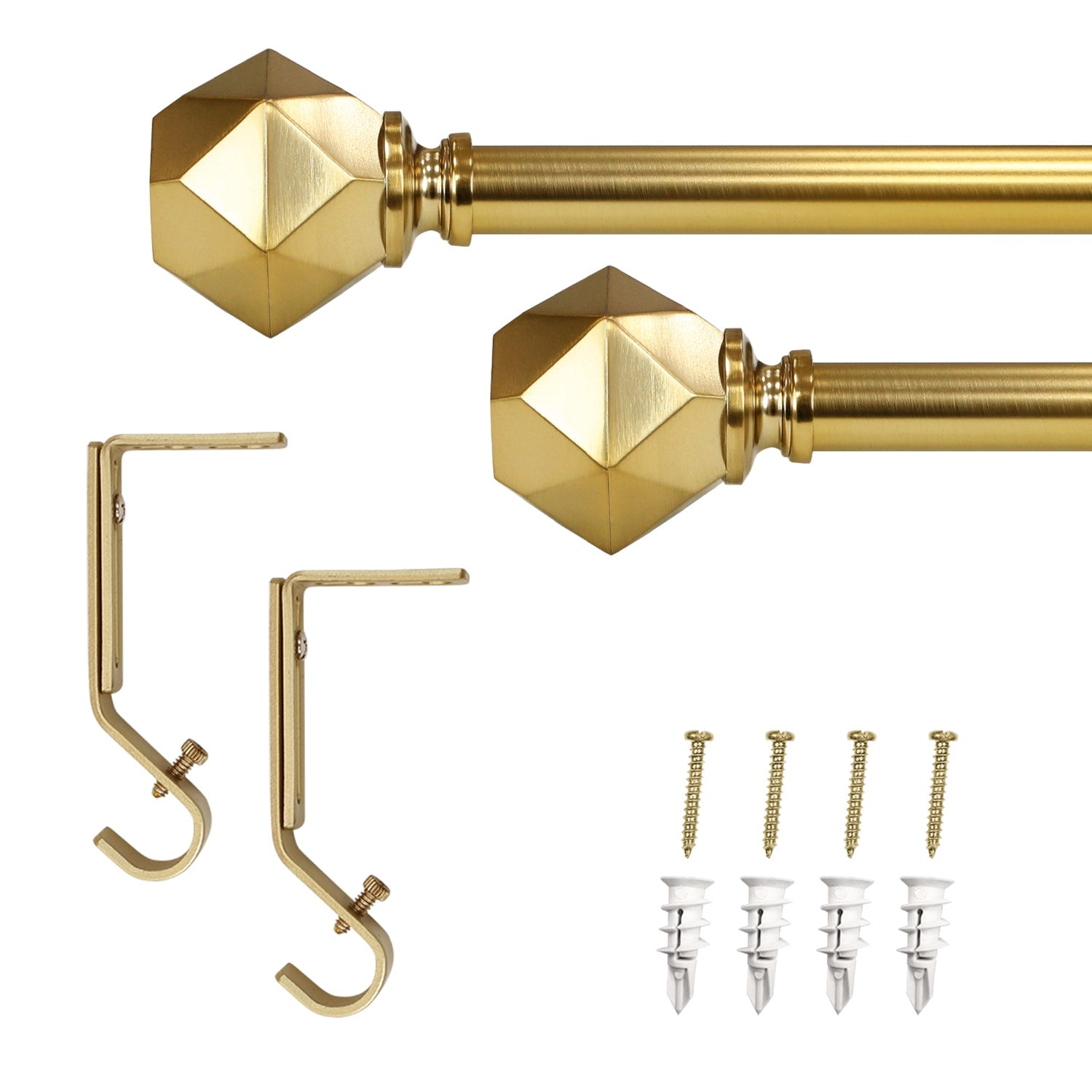 Lumi 36 in. - 66 in. Telescoping 3/4 in. Single Curtain Rod Kit in Champagne with Geometric Finials