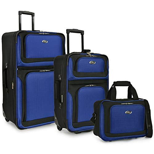 U.S. Traveler New Yorker Lightweight Expandable Rolling Luggage 3Pcs - BLUE