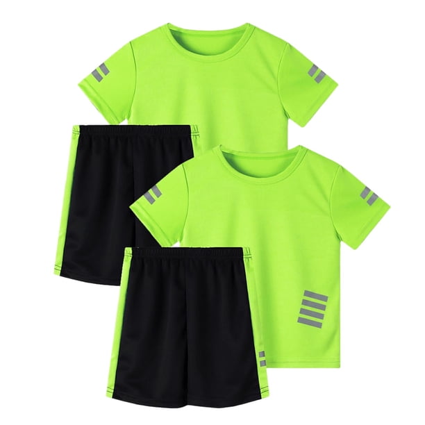Odeerbi Conjunto Atlético de Malla de Niños de 2 Paquetes 5-14 Años, Ropa Deportiva de Tira Reflectante Seca Rápida de 2 Piezas Camiseta Shorts Outfits