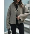 thumbnail image 3 of Women'S Casual Retro Loose V-Neck Long-Sleeved Woolen Coat Autumn and Winter Frosted Velvet Lapel Coat Light Gray L, 3 of 8