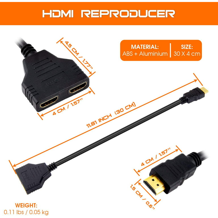 Dual HDMI Adapter, HDMI to Dual HDMI Splitter, HDMI Male to Dual HDMI Female 1 to 2 Way Splitter Adapter Cable for HDTV, Splitter 1 x 2, HDMI Male to HDMI Female Splitter - Walmart.com