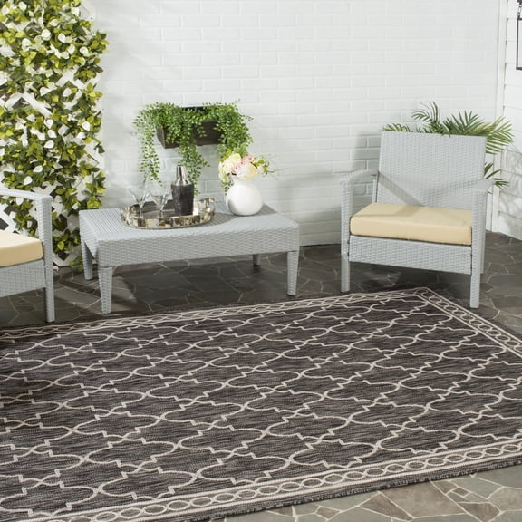 SAFAVIEH Courtyard Zavier Geometric Indoor/Outdoor Area Rug, Black/Beige, 9' x 12'