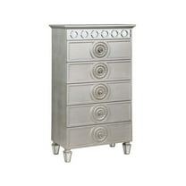 ACME Varian 5 Drawers Wooden Chest with Mirror Inlay in Silver