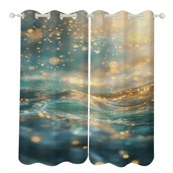 Purple Blue And Gold Wave Curtains Watercolor Theme Window Curtains Grommet Blackout Drapes for Living Room Bedroom