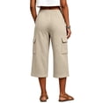 thumbnail image 6 of KIHOUT Women Summer Waffle Knit Cargo Capri Pants Drawstring Waistband Casual Loose Fit Pockets Solid Color Soft Stretch Cropped Wide Leg Trousers for Daily, 6 of 7
