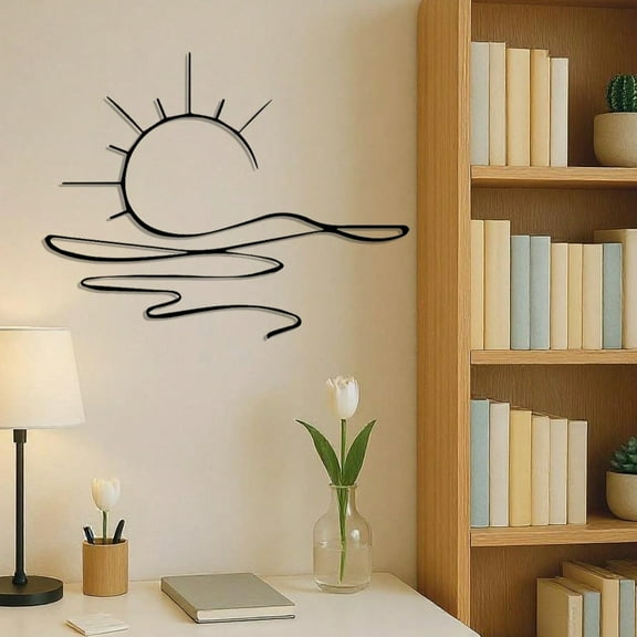 Sunrise Metal Wall Art, Abstract Sun Line Wall Decor for Modern Home - Elegant Housewarming & Wedding Gift Idea for Living Room, Bedroom,  Kitchen - Halloween & Christmas Holiday Decor