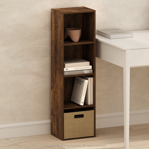 Furinno PASIR 4-Tier Open Shelf Bookcase in Amber Pine
