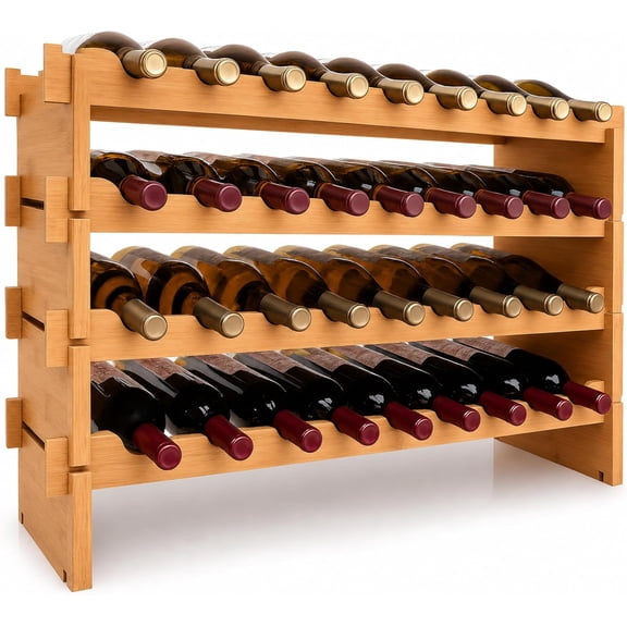 SereneLife 36 Bottle Stackable Wine Rack, 4-Tier Large Floor Freestanding Modular Bottle Storage