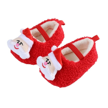 

Sunisery Baby Christmas Flat Shoes Girls Boys Booties Warm Baby Santa Claus Shoes Newborn Coral Fleece Shoes