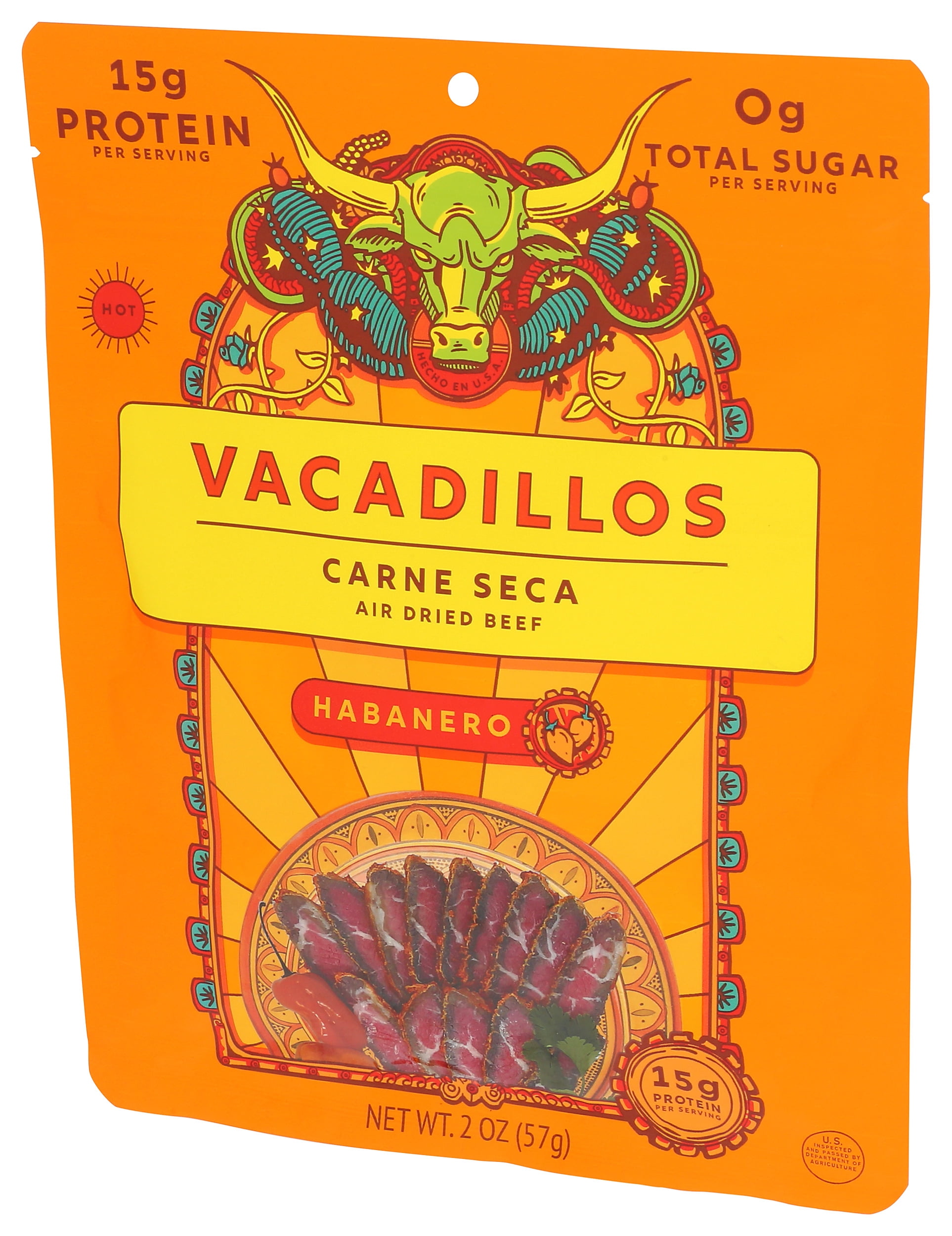 Pack of 8, Vacadillos Habanero Carne Seca Air Dried Beef, 2 oz