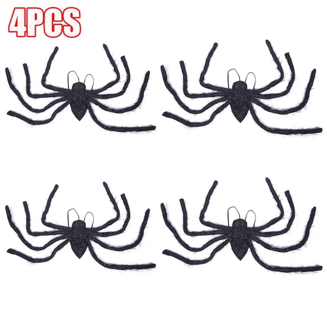 4PCS Simulation Spiders Plush Tricky Toy Realistic Scary Fake Prop Indoor Outdoor Halloween Decoration