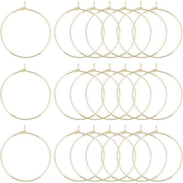 100 piezas de 30 mm de aros colgantes para copas de vino, de acero inoxidable dorado, para hacer pendientes de aro, para bodas, fiestas de cumpleaños, festivales, etc.