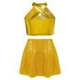 thumbnail image 2 of TTAO Cross Keyhole Girls Dance Set Sparkly Sequins Metallic Crop Top Sequin Skirt for Kids Jazz Latin Performance Gold 14, 2 of 2