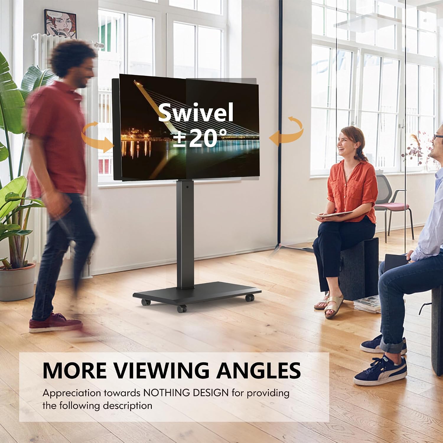 FITUEYES Rolling TV Stand for 32–75 Inch TVs, Black, Power Outlet, Portrait/Landscape Rotation