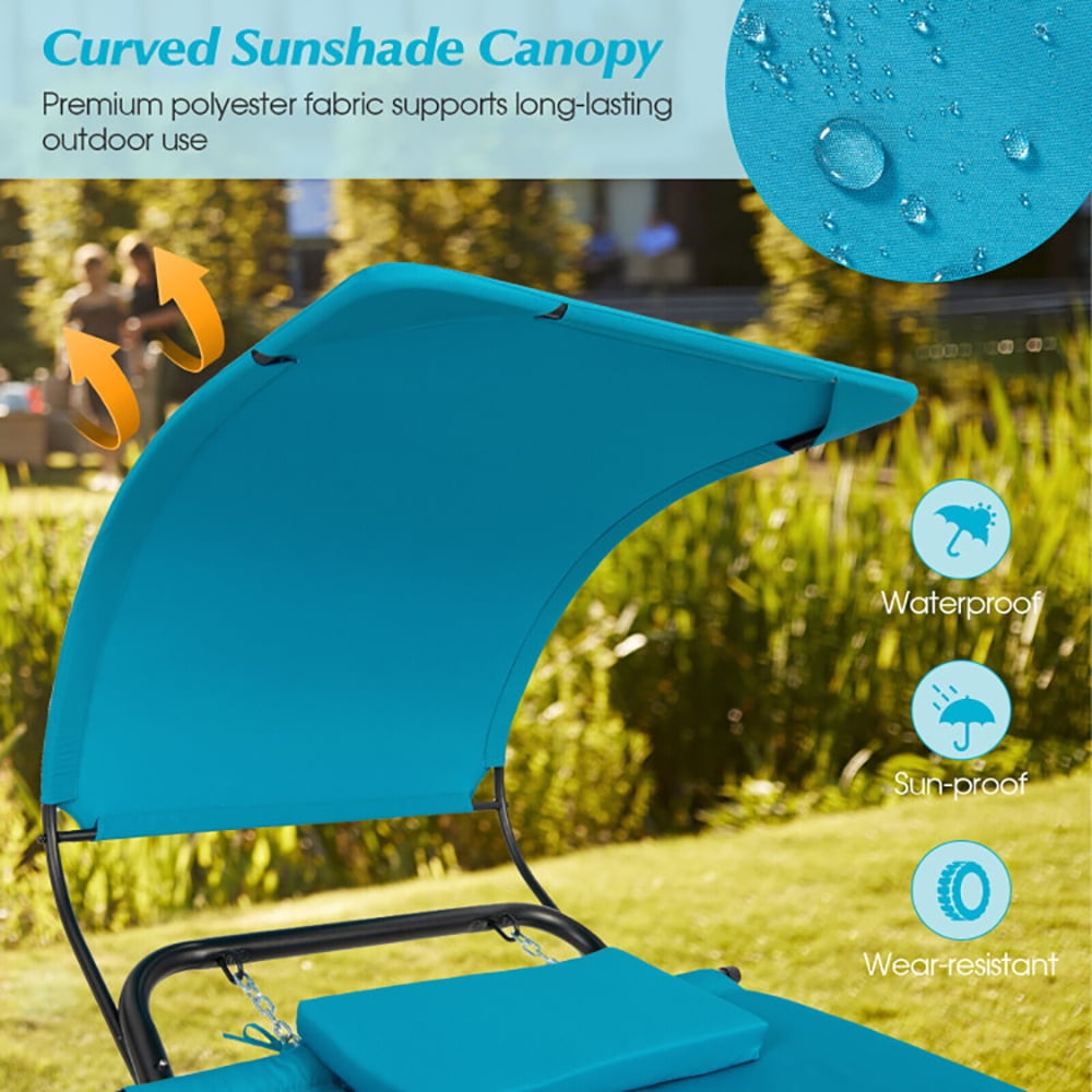 Aimee Lii Patio Hanging Chaise Lounge Chair with Canopy Cushion Pillow and Storage Bag, Patio Loungers, Navy Aimee Lii Patio Hanging Chaise Lounge Chair with Canopy Cushion Pillow and Storage Bag, Patio Loungers, Navy