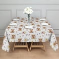 thumbnail image 3 of White Highland Cow Flower Pattern Square Tablecloth,Waterproof Square Table Cover,Wipeable Spillproof Washable Table Cover for Home Kitchen Party Decor 60"x60"(152x152cm), 3 of 6