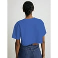 thumbnail image 2 of Short Sleeve Loose Crop Top Women Crew Neck Crop Shirt Drop Shoulder Casual Boxy Yoga Running Cropped Baic Tee Blue M, 2 of 6