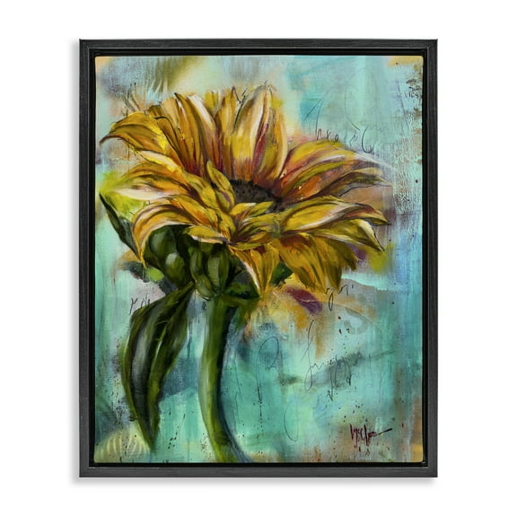 Stupell Industries End Of Summer Sunflower Plants & Flowers Painting Black Floater Framed Canvas Art Print Wall Art, 17 x 21