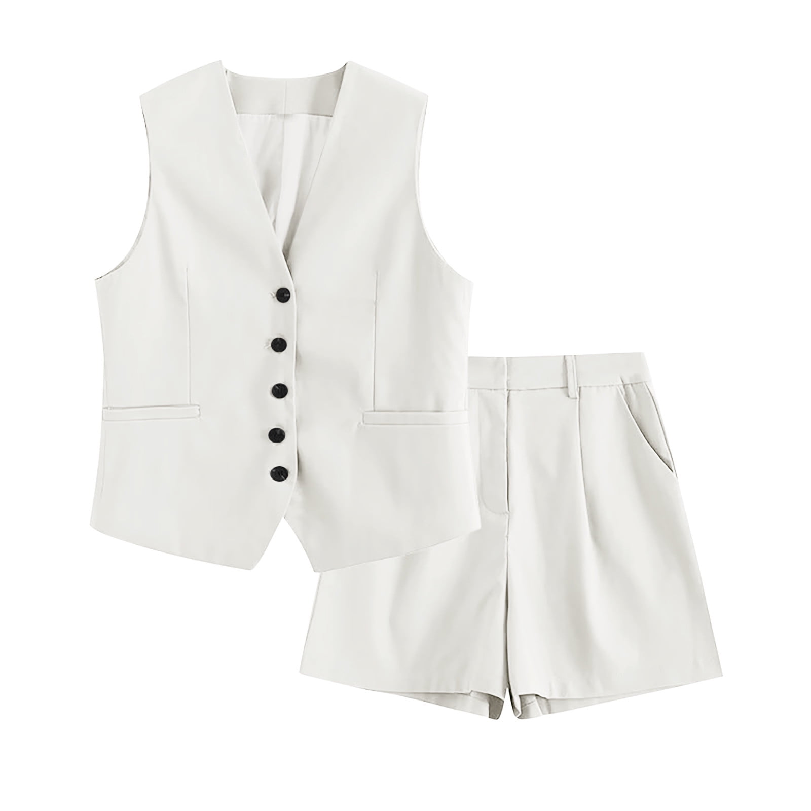 Jalioing 2 Piece Dress Suit Set for Women Sleeveless Button