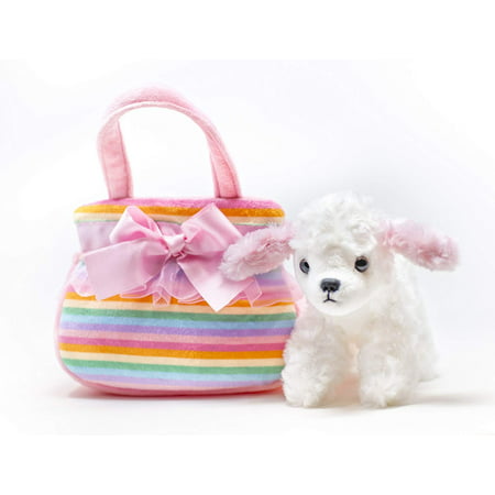 Aurora Poodle Fancy Pals Pet Carrier, Pink Rainbow Purse, Lace Trim With Bow, 8” Flopsie Plush