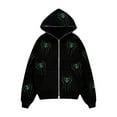 thumbnail image 1 of Sunloudy Women Spring Fall Coat, Rhinestones Skull/ Spider Print Long Sleeve Hooded Jacket with Zipper, 1 of 5