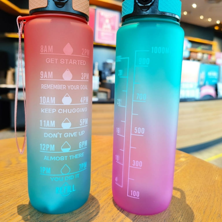  3 in 1 Pcs Set Water Bottle with Time Marker Straw  2000ml+900ml+700ml (Blue) : Sports & Outdoors