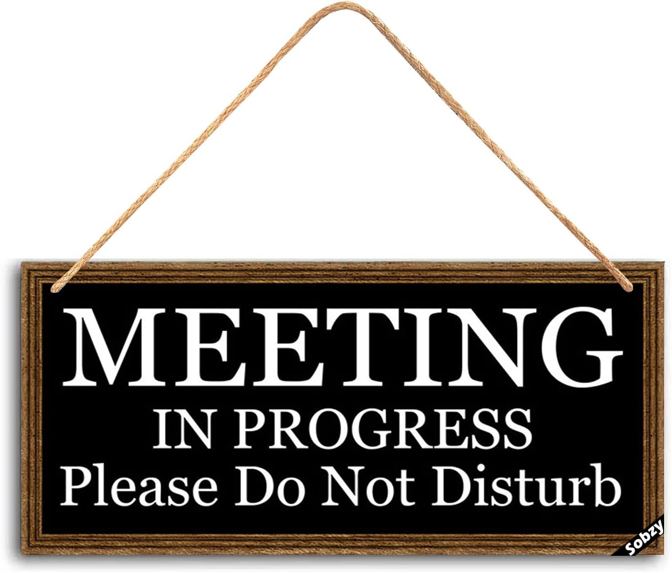 Targa Rotonda In Legno Per Porta 'Meeting In Progress Please Do Not Disturb' Con Fiocco E Foglie
