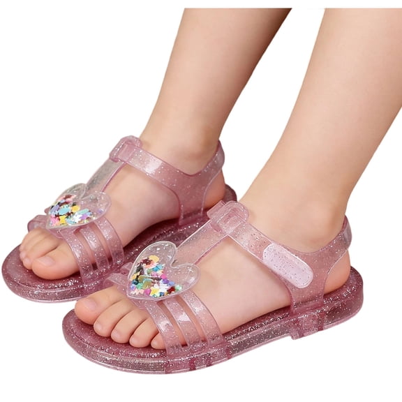 ZACPNCV Girls Jelly Sandals Glitter Soft Sole Comfort Princess Beach Sandals Summer Dress Shoes