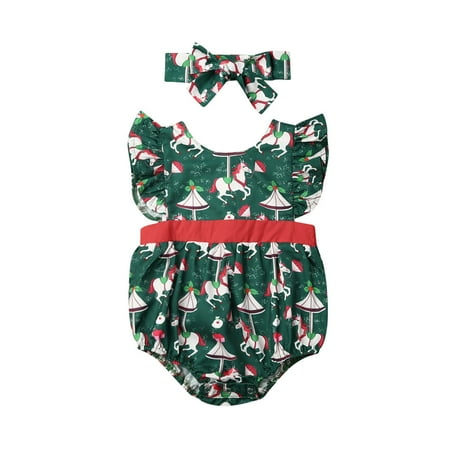 

Binpure Baby Girl Jumpsuit Headband Christmas Carousel Design Simple Romper