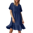 thumbnail image 1 of Vestido de verano holgado para mujer: manga corta, cintura ajustada, fluido, tallas S-XXXL, 1 of 4