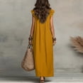 thumbnail image 4 of Women's Collared Button Down Maxi Shirt Dress, Long Sleeve Split Hem Solid Color Casual Long Dress for Spring Summer Daily Vacation Wear 17-Saffron S, 4 of 5