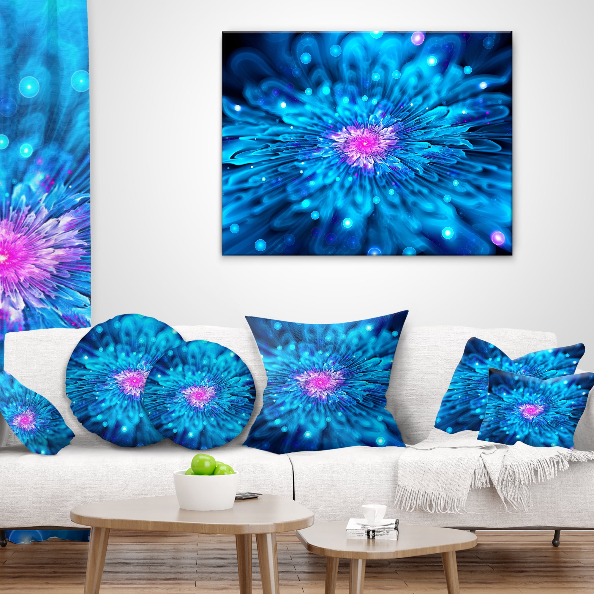 Designart Magical Blue Glowing Flower - Floral Throw Pillow - 12x20
