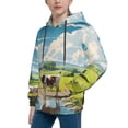 thumbnail image 2 of Lsque Countryside Farm Cow Patten Youth Hoodie Sweatshirt Pullover with Kangaroo Pocket Boys and Girls Hoodie Warm Hoodie for Kids-X-Large, 2 of 6