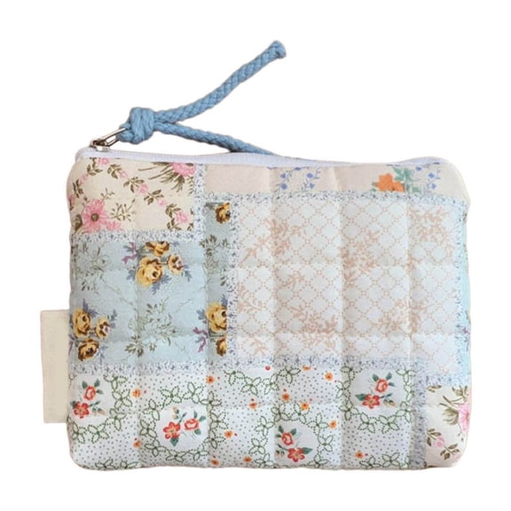 Quilted Cotton Toiletry Bag Flower Pattern Coin Purse Small Makeup Pouches Women Storage Bag