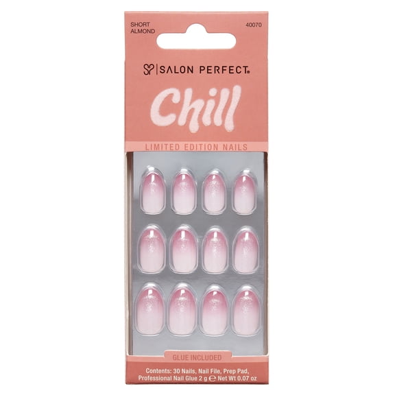 Salon Perfect Halloween Chill Short Almond Press-On Nails with Glue & File, Glitter French, 30 Pieces