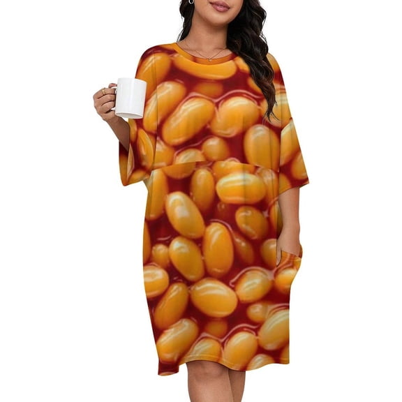 Baked Beans Sleepshirts For Sleeping Travels Loose Sleepdress Pajama Dress Soft Nightdress Sleepwear