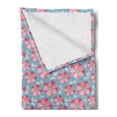 thumbnail image 2 of Blue and Pink Soft Flannel Fleece Throw Blanket, Abstract Petals and Leaves, Cozy Plush for Indoor and Outdoor Use, 50" x 70", Sea Blue Pink, by Ambesonne, 2 of 5
