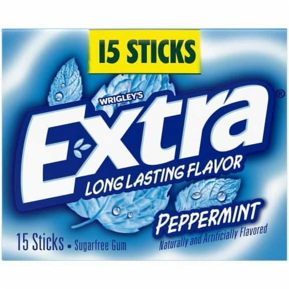 Pack of 2 - Extra Gum Peppermint Sugar Free Chewing Gum Single Pack 1 pk / 15 pc