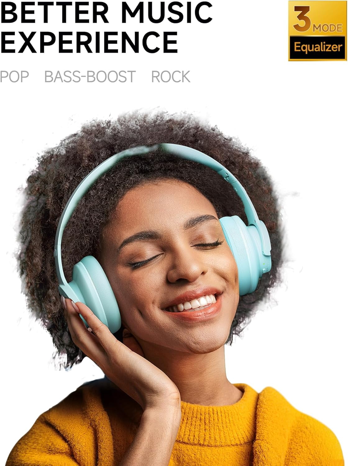 Picun B8 Bluetooth Headphones, 120 Hours Headphone Wireless Bluetooth, Hands-Free Calls, 3EQ & Game Mode, Foldable Headphones Over Ear for Travel Home Office Cellphone PC Cyan