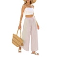thumbnail image 5 of Sewkxo Womens Wide Leg Striped Boho Palazzo Pants with Lace Panel Summer Loose Elastic Waist Beach Vacation Lounge Pants,Pink XL, 5 of 7