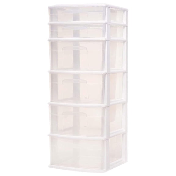 Jiowenm 6-Drawer Cart Organizer, Plastic Storage Drawers, Home Storage Organizer with Removeable Wheels, Medium, White Frame